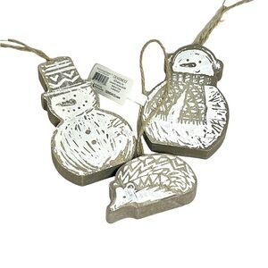 Demdaco Set of Three Snowmen and Hedgehog Christmas Ornaments